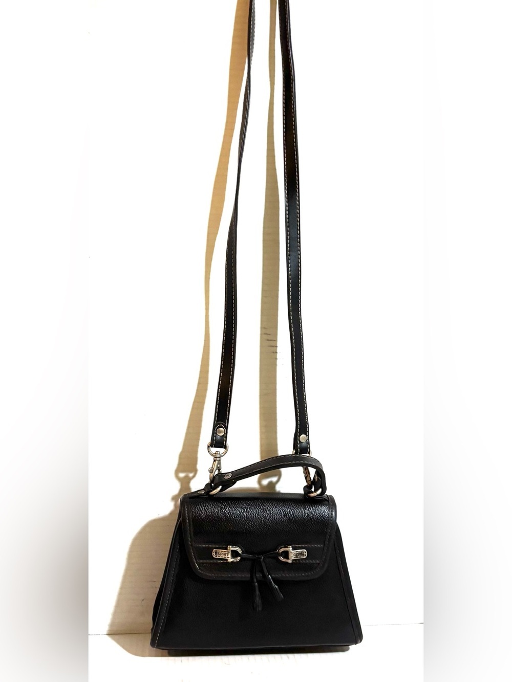 Black Leather Crossbody Bag with Top Handle